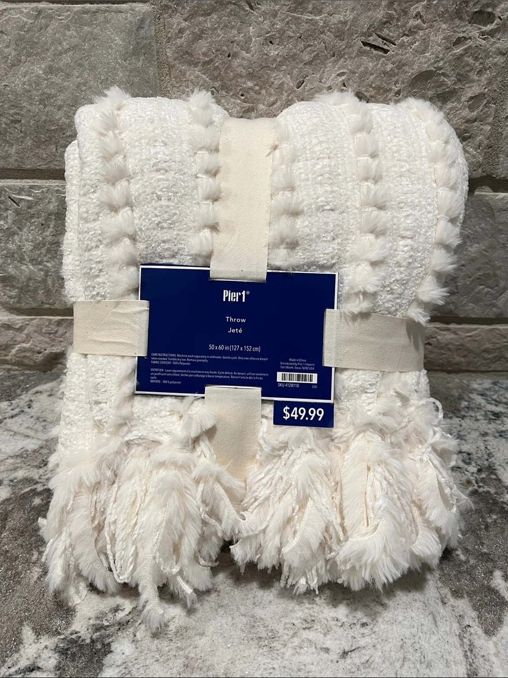 NEW Pier 1 Cream Fringe Textured Throw